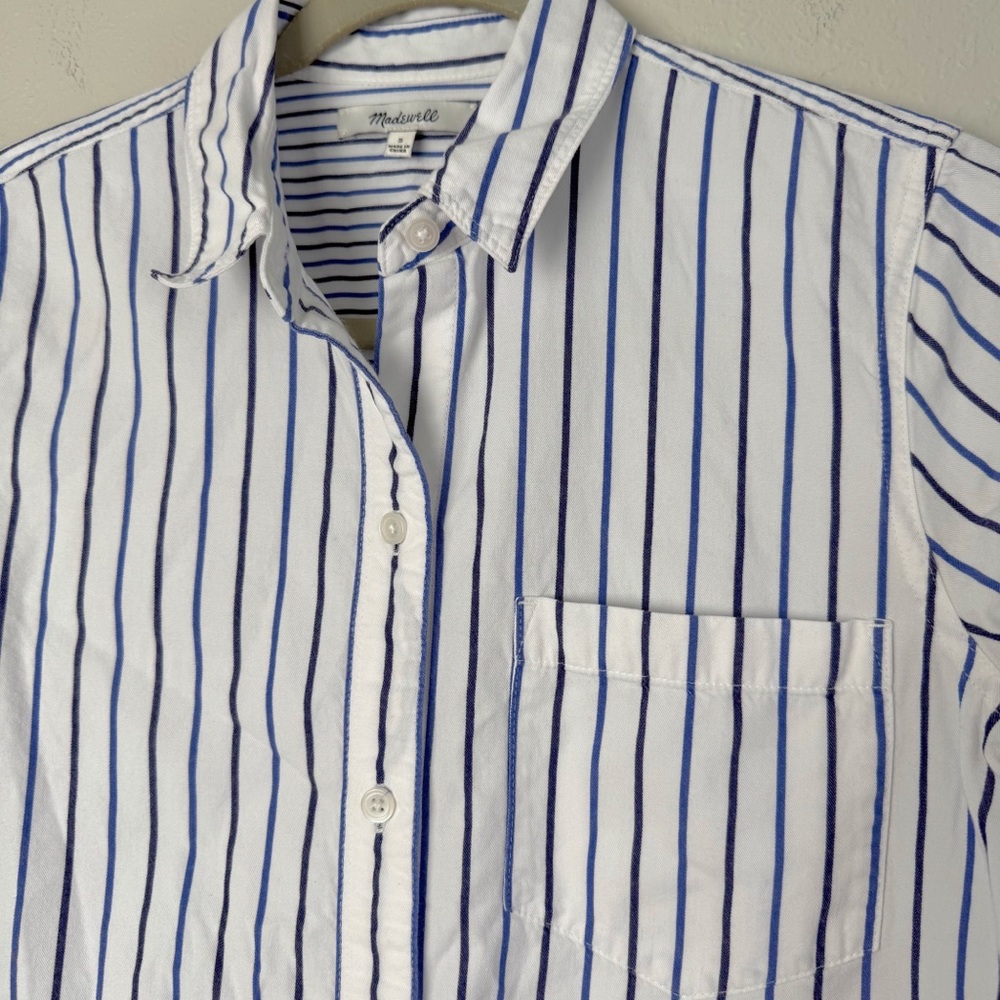 Madewell classic ex-boyfriend button up long sleeve blue white stripe tomboy S - Picture 3 of 9